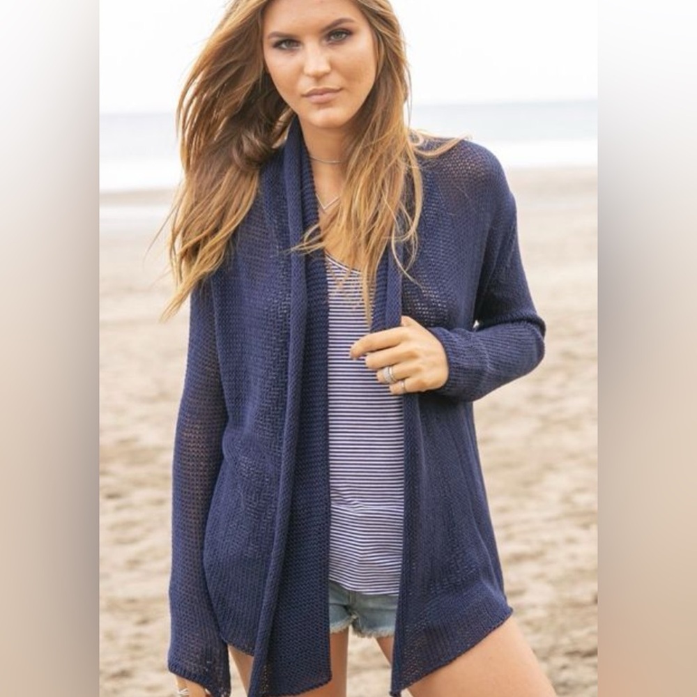 ⭐️ Anthropologie Wooden Ships Blue Wrap Open Cardigan Mohair Wool SMALL/MEDIUM - Picture 1 of 6